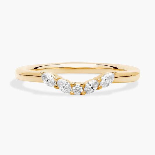 0.12ct Curved Floral Marquise Diamond Ring | 10K Gold